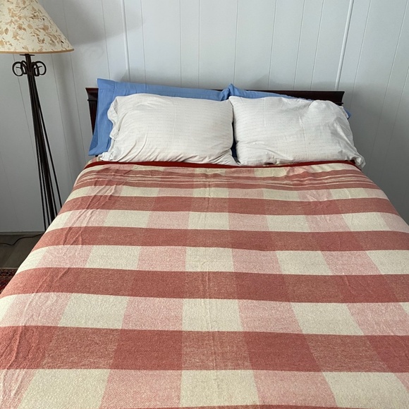 VTG 1950s Pink Plaid Wool Blanket Throw 65.5 x 72.75" Twin Full - Picture 1 of 6